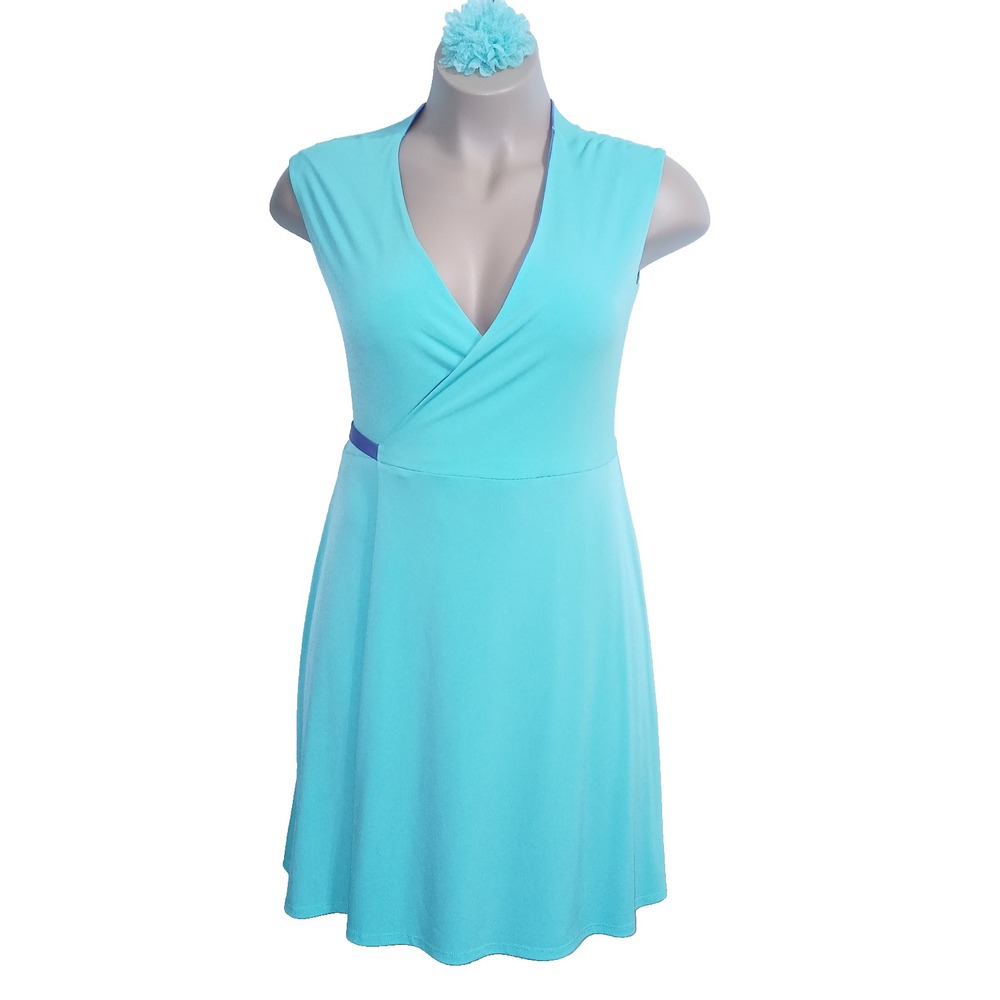 Musette Women Reversible Wrap Dress 10 Aqua Purple Convertible Classic Minimalis